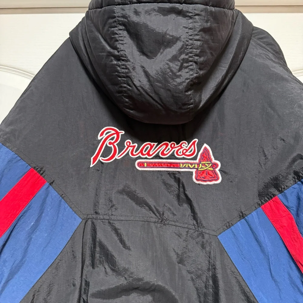 Vintage MLB Atlanta Braves 90s STARTER Windbreaker Pull Over Jacket Size L - Picture 7 of 10